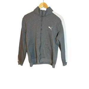 Puma Men’s Medium Full Zip Track Jacket Gray White Stripe Sleeve GUC